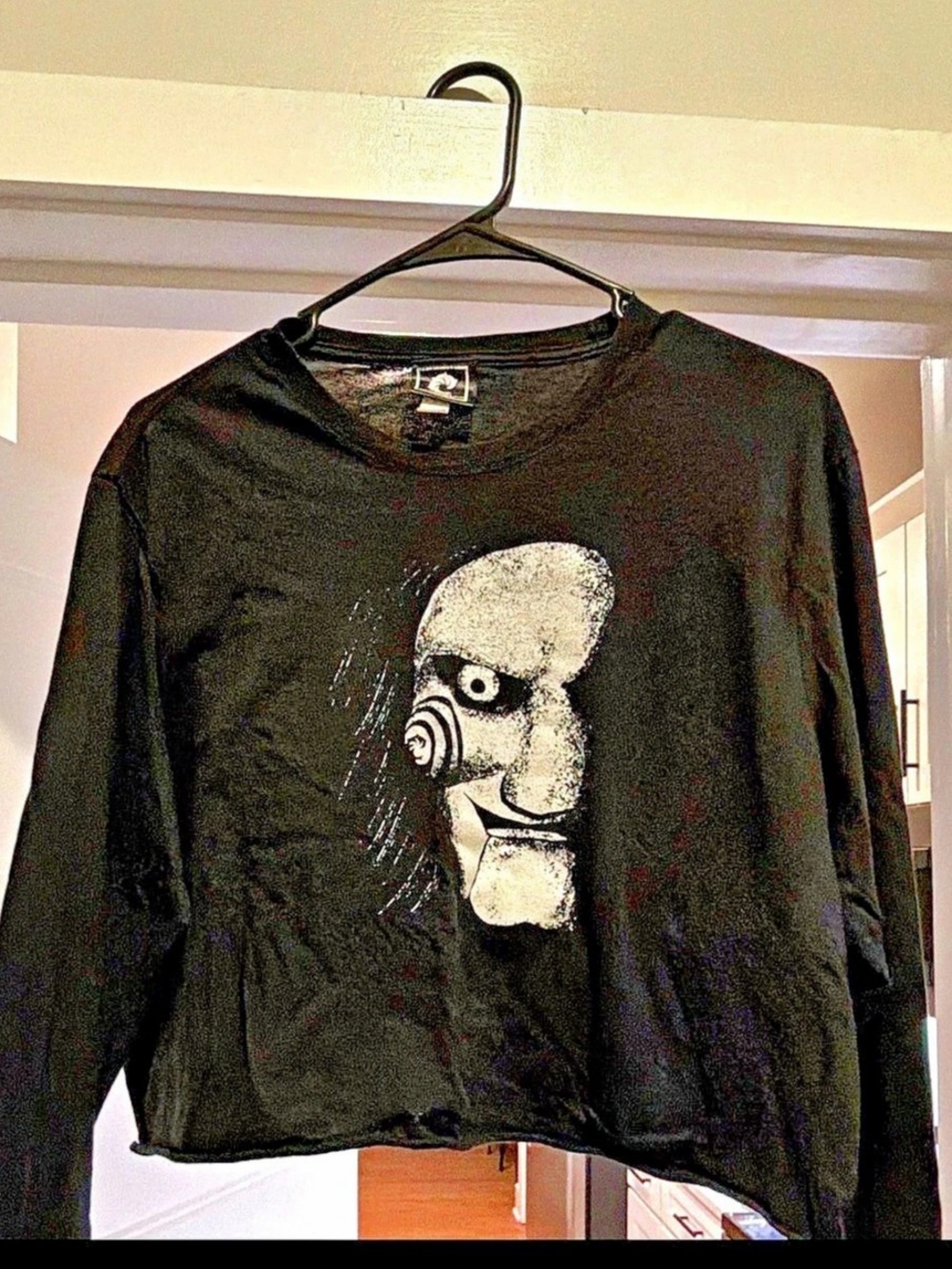 WRV Graphic Long Sleeve Crop Tee Size Large Saw Jigsaw